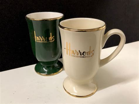 Pair Of Harrods Coffee Tea Mugs Green And White With Gilt Etsy