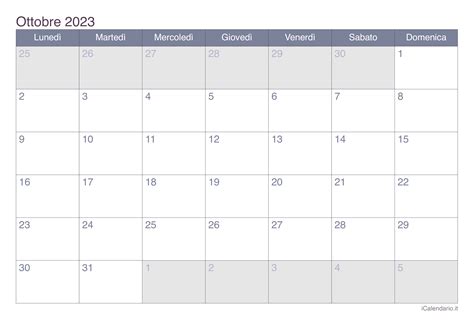 Calendario Ottobre 2023 Da Stampare