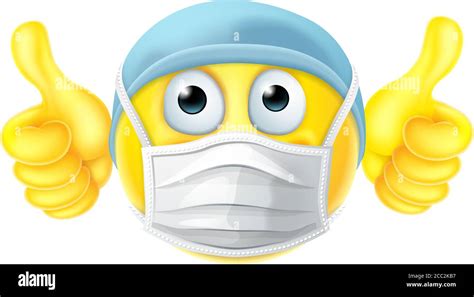 Maske Emoticon Emoji Daumen Nach Oben PPE Arzt Krankenschwester Stock