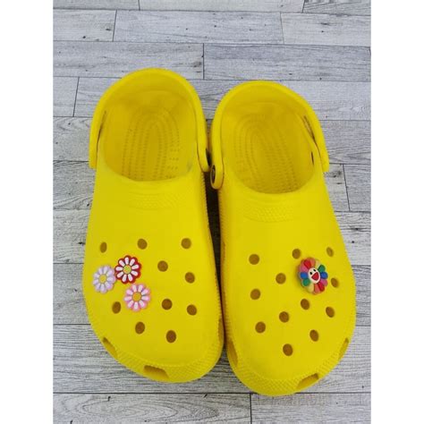 Crocs Iconic Clogs Bright Yellow Slip On Shoes Flower… - Gem