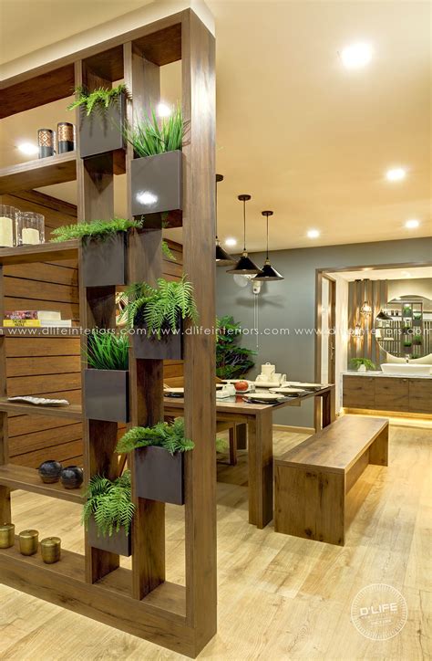 Partition Unit With Artificial Plants And Designed In Woodgrain Finish