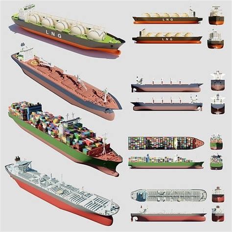 Four types of shipping ships 3D Model Collection | CGTrader