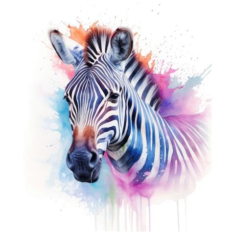 Premium Ai Image Watercolor Painting Of Zebra With White Background