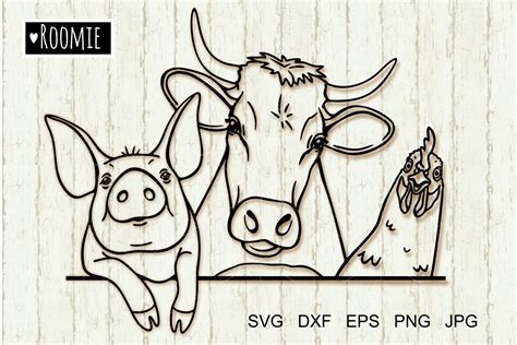 Farm Animals Svg Cow Pig Chicken Gráfico por roomie Creative Fabrica