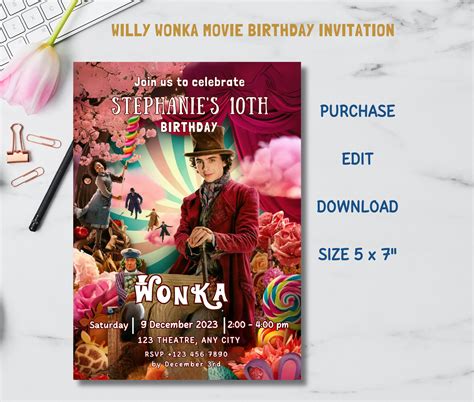 Willy Wonka Movie Invitation Wonka Birthday Invitation Willy Wonka