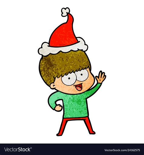 Happy Textured Cartoon Of A Boy Wearing Santa Hat Vector Image