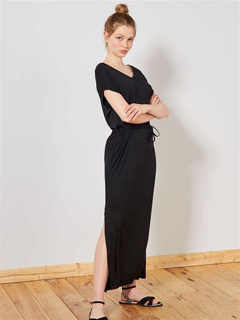 Robe Longue Fendue Noir Kiabi