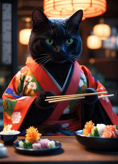 Lexica Dark Aesthetic A Realistic Cat Eating Sushi With Chopsticks