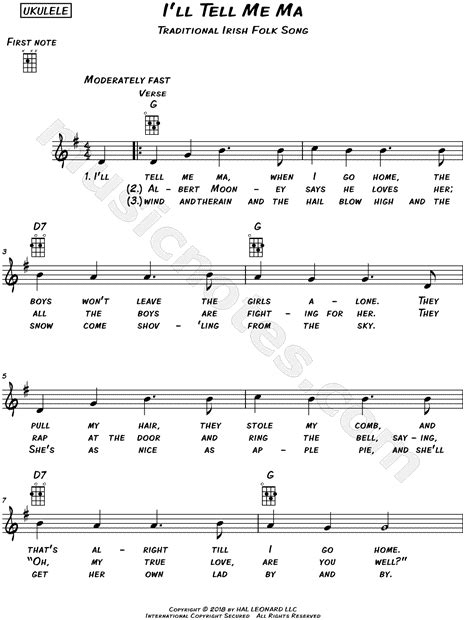 Traditional Irish Folk Song Ill Tell Me Ma Sheet Music Leadsheet