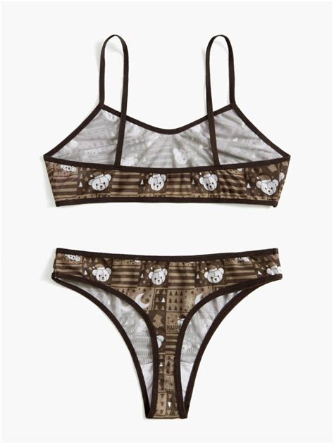 Conjunto De Lingerie Gr Fico De Desenho Animado Malha Shein Brasil