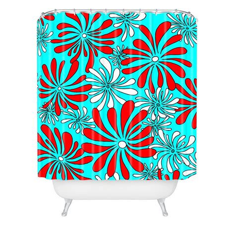 Madart Inc Swirly Flower Aqua Red Shower Curtain Deny Designs Home Accessories Red Shower