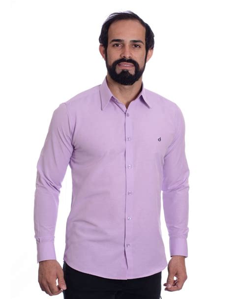 Camisa social lilás masculina de tricoline manga longa