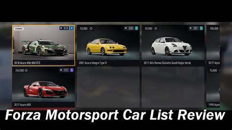 Forza Motorsport Car List Review Youtube