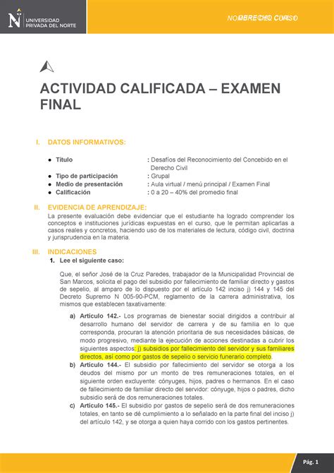 Depr Ef Derecho Cicvil Actividad Calificada Examen