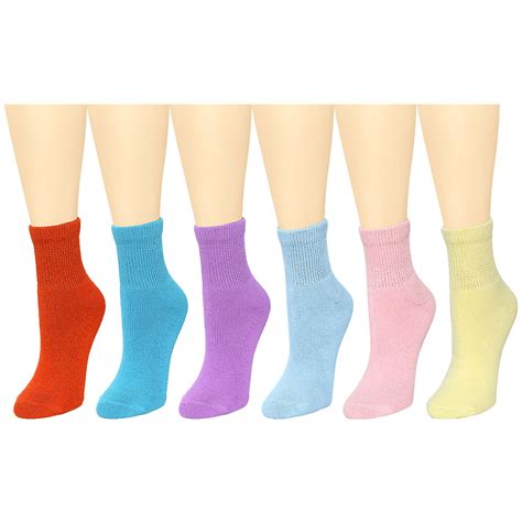 Falari Womens Diabetic Quarter Socks 6 Pairs Healthy Non Binding Stretch Size 9 11 Assorted