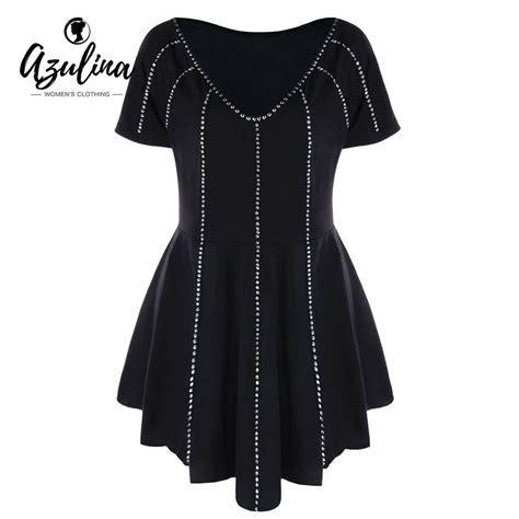 Azulina Plus Size Embellished V Neck Peplum Top Women Casual Short