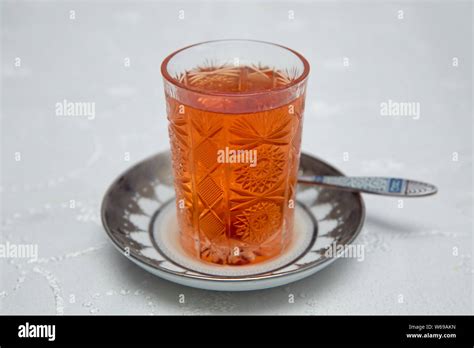 Glass of Azerbaijan tea isolated on white . Cup of tea isolated on ...