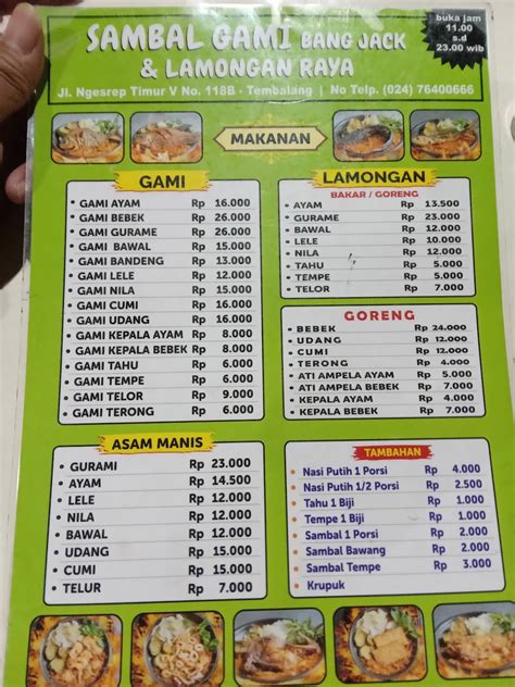 Menu At Sambal Gami Bang Jack Lamongan Raya Restaurant Semarang