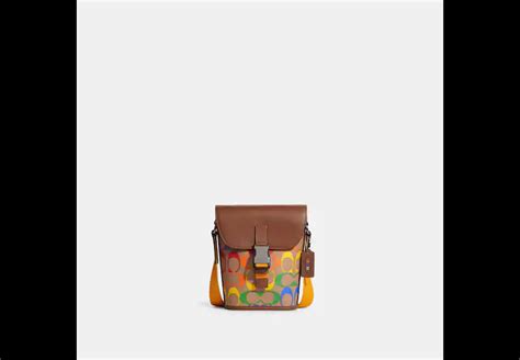 Coach® Track Small Flap Crossbody In Rainbow Signature Canvas