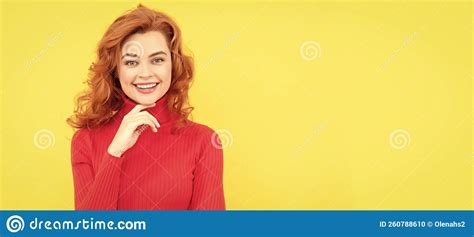 Portrait Of Beautiful Cheerful Redhead Girl Curly Hair Smiling Laughing