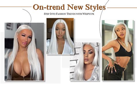 Amazon WKIPYCPK Platinum White Lace Front Wig Pre Plucked Straight Hair Platinum Blonde