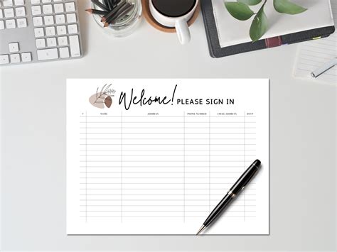 Guest Sign in Sheet Template Canva Visitor Check in Sheet Editable