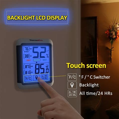 Thermopro Tp55 Digital Hygrometer Indoor Thermometer Humidity Gauge Jumbo Touchscreen Backlight