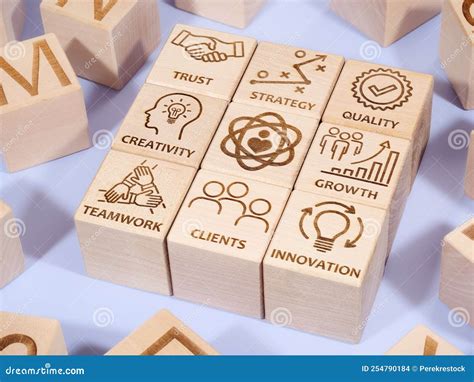 Symbols On Wood Blocks As Core Values Concept Stock Photo Image Of