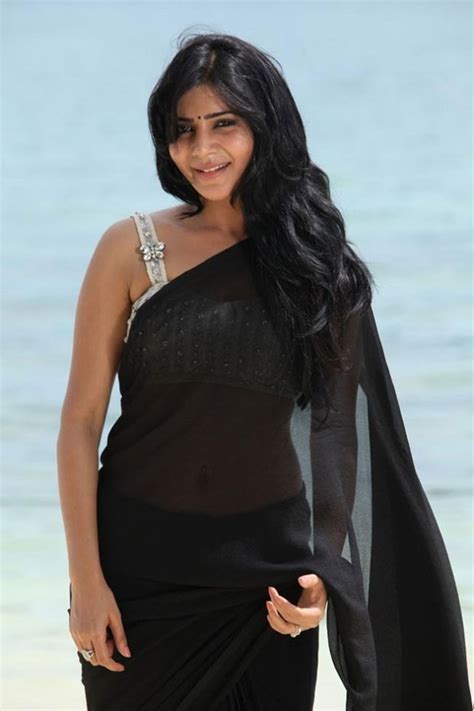 Tollywood Actress Samantha Latest Transparent Black Saree Stills Samantha Hot Navel In Black