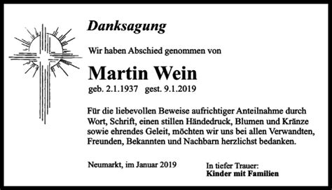 Traueranzeigen Von Martin Wein Mittelbayerische Trauer