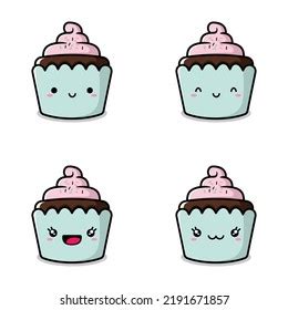 Vector Illustration Cute Cupcake Emoji Stock Vector (Royalty Free ...