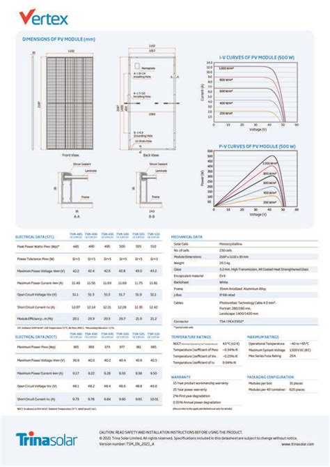 PV Module Trina Solar Vertex TSM DE18M 08 II 505 W 505Wp