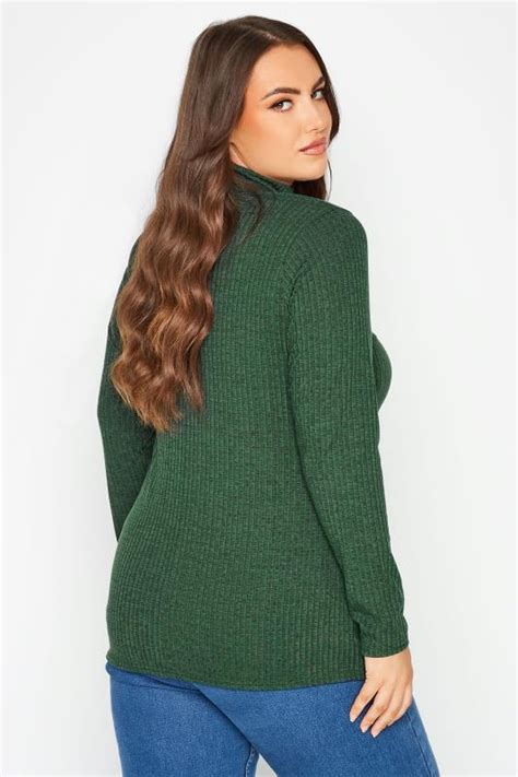 Limited Collection Plus Size Green Marl Ribbed Turtle Neck Top Yours Clothing