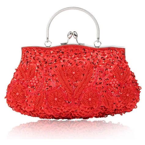 Nevenka Beaded Sequin Design Flower Evening Purse Large Clutch Bag Red