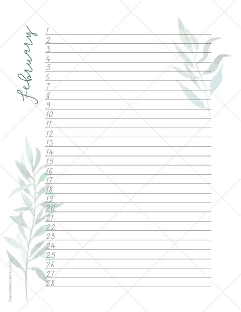 Printable Lined Monthly Calendar With Watercolor Foliage | The ...