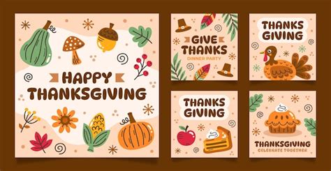 Premium Vector | Instagram posts collection for thanksgiving celebration