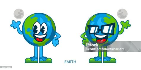 Dua Karakter Kartun Happy Smiling Globe Earth Yang Sederhana Terisolasi