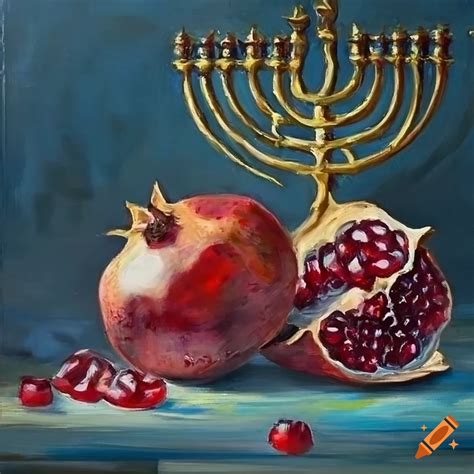 Oil Painting Of Pomegranates And Menorah On Craiyon