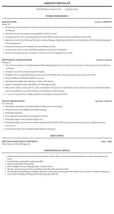 Bar Manager Job Description Resume - LuzBenton Blog