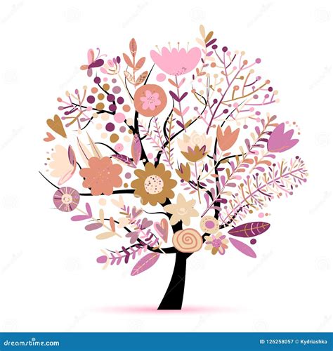 Floral Spring Tree, Sketch for Your Design Stock Vector - Illustration of branch, decorative ...