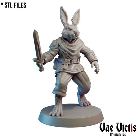 3D Printable Rabbit Fighter [PRE-SUPPORTED] by Vae Victis Miniatures