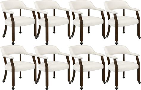 Leemtorig Set Of 8 Dining Chairs With Casters And Arms