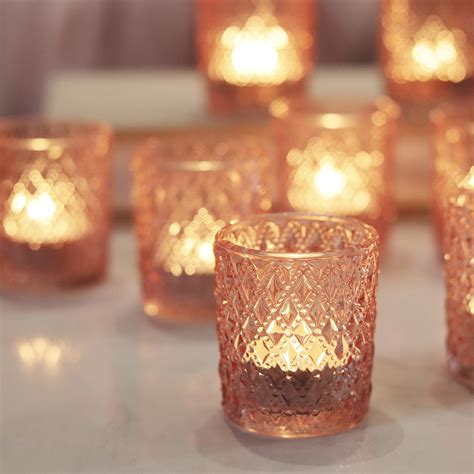 Shmilmh Pink Votive Candle Holders 24pcs Bulk Glass Tea Light Candle Holders For Wedding Table