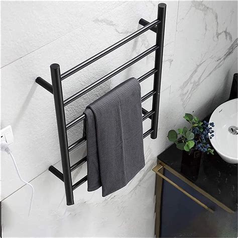 Black Round Electric Heated Towel Rack 6 Bars