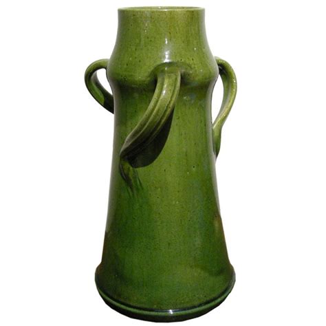 Belgian Art Nouveau Green Glazed Pottery Vase At 1stdibs