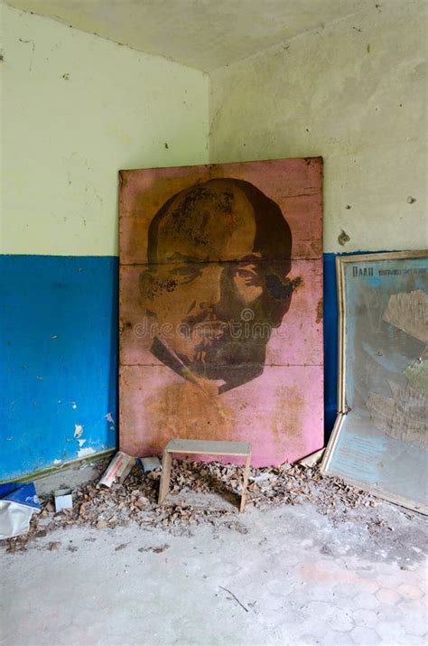 Poster With Portrait Of Lenin In Abandoned Building Of Former Village