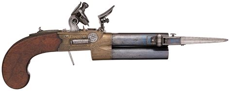 Southall Tap Action 2 Shot Boxlock Flintlock Pistol With Bayonet Rock