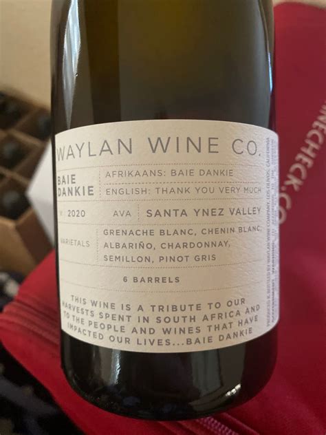 Waylan Wine Co Baie Dankie Usa California Central Coast Santa