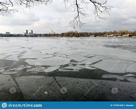 Cracked ice on the lake stock image. Image of abstract - 137961699