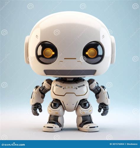 White Robot Toy With Yellow Eyes Daz3d Style Tom Whalen Inspired